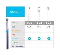 3D Dental Round+Neck Diamond Medium Bur, 802-009M 10/Pk