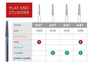 3D Dental Flat End Taper Diamond, Bur Fine, 847-010F 10/Pk