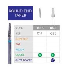 3D Dental Round End Taper Diamond, Bur, Coarse, 855-014C 10/Pk