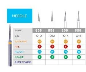 3D Dental Needle Diamond, Bur, Coarse, 858-010C 10/Pk