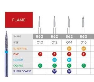 3D Dental Flame Diamond Bur, Coarse, 862-010C 10/Pk