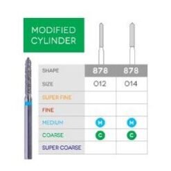 3D Dental Modified Cylinder (Bevel), Diamond, Bur, Coarse,  878-012C 10/Pk