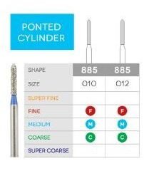 3D Dental Ponted Cylinder (Bevel), Diamond, Bur, Coarse,  885-010C 10/Pk