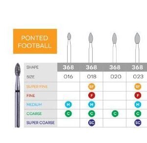 3D Dental Football Diamond Bur Coarse, 368-016C 10/Pk