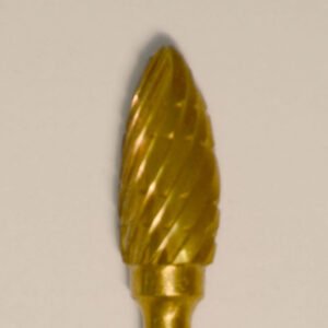 Buffalo Dental Gold Cap Lab Burs, 3/32″ Shank Small Flame (51A) TNT-Coated Dual Cut Regular HP Carbide Bur