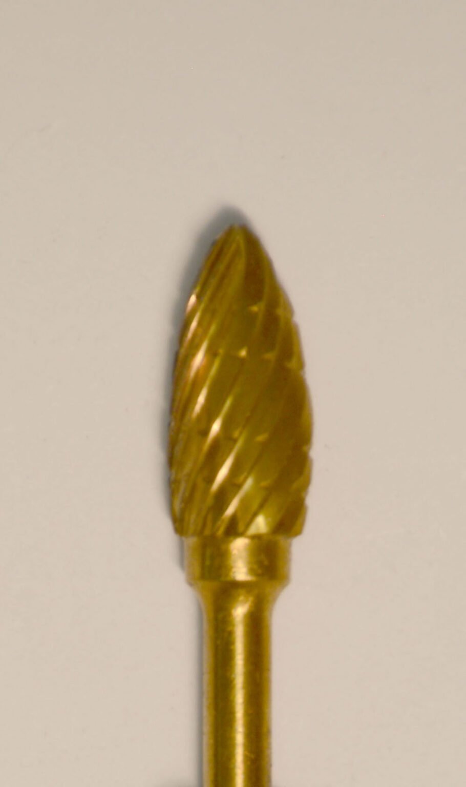 Buffalo Dental Gold Cap Lab Burs, 3/32″ Shank Small Flame (51A) TNT-Coated Dual Cut Regular HP Carbide Bur