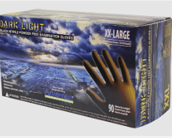 CASE: PACK OF 10: 90/BOX, XX-LARGE, BLACK Adenna Dark Light 9 mil Nitrile Powder Free Exam Gloves 