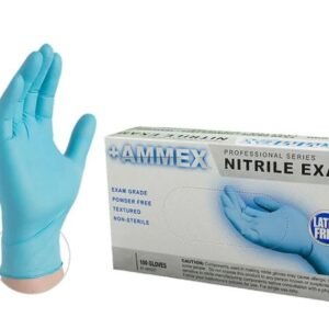 Ammex Nitrile Gloves - Small , Disposable , Exam Grade , Blue, Powder Free , Smooth , Polymer Coated , 100/bx