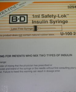 BD SAFETY-LOK™ SAFETY SYRINGES WITH NEEDLE - Syringe, 1mL Insulin, Permanently Attached 29G x ½" U-100 Ultra Fine™ Needle, 100/bx