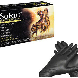 Safari® Powder Free Black Latex Exam Gloves Size XS