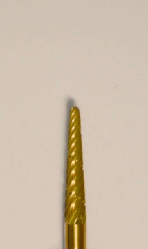 Buffalo Dental Gold Cap Lab Burs, 3/32″ Shank Taper Fissure (31P) TNT-Coated Dual Cut Regular HP Carbide Bur