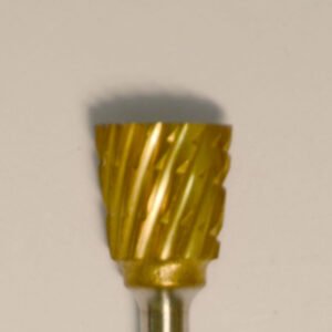 Buffalo Dental Gold Cap Lab Burs, 3/32″ Shank Inverted Cone (73C) TNT-Coated Dual Cut Regular HP Carbide Bur