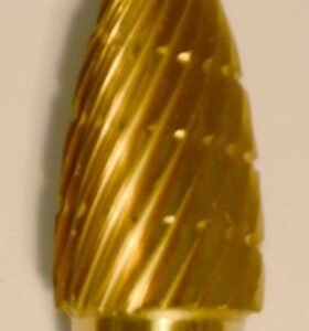 Buffalo Dental Gold Cap Lab Burs 3/8" Flame (C3/8) TNT-Coated Dual Cut Regular Carbide Bur w/ 1/4" Shank