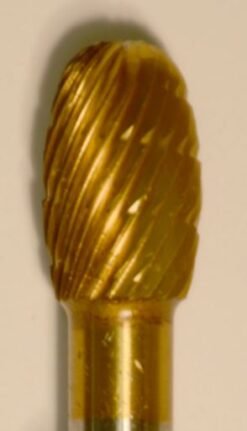 Buffalo Dental Gold Cap Lab Burs 3/8" Egg (D3/8) TNT-Coated Dual Cut Regular Carbide Bur w/ 1/4" Shank