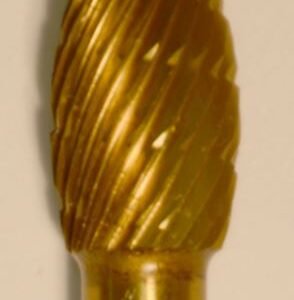 Buffalo Dental Gold Cap Lab Burs 3/8" Egg (D3/8) TNT-Coated Dual Cut Regular Carbide Bur w/ 1/4" Shank