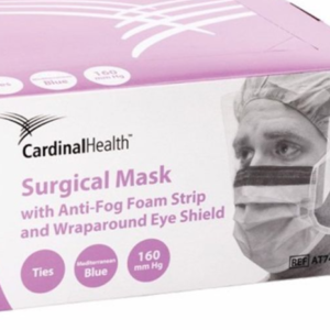 CardinalHealth ASTM Level 3 Surgical Mask with Anti - Fog Foam strip tie Back 50 Mask / Box - Mediterranean Blue