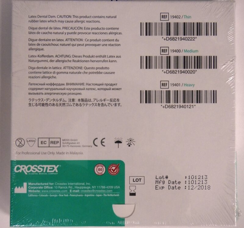 Crosstex latex dental dam 6" x 6" mint flavored (green) 36/bx