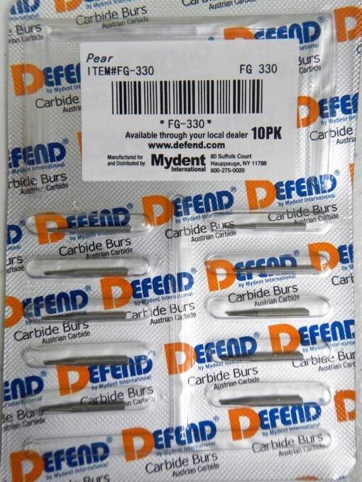 Defend Carbide Bur Pear shaped FG 330, 10 Burs individually packed