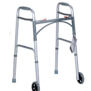 Dynarex Adult Two Button Folding Walker with 5inch Wheels, (32.5”-39.5”), 1pc/bag