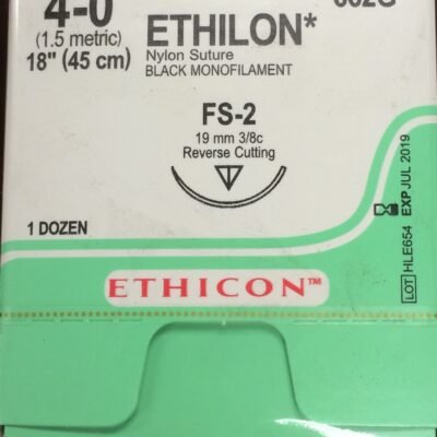 ETHICON ETHILON™ NYLON SUTURES - Suture, Reverse Cutting, Size 4-0, 18", Black Monofilament, Needle FS-2, 3/8 Circle