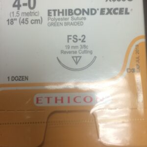 ETHICON ETHIBOND™ EXTRA POLYESTER Suture, Reverse Cutting, Size 4-0, 18", Green Braided, Needle FS-2, 3/8 Circle, 1 dz/bx