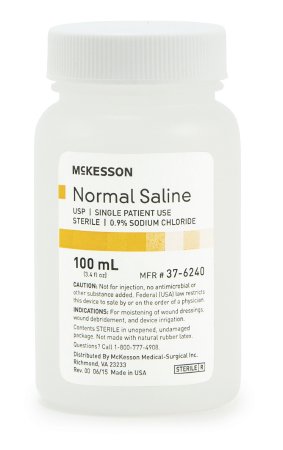 McKesson Normal Saline USP Sterile Irrigation Solution Sodium Chloride 0.9% Solution Bottle, Screw Top 100 mL