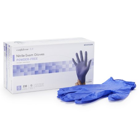 Exam Glove McKesson Confiderm® 3.0 X-Large NonSterile Nitrile Standard Cuff Length Textured Fingertips Blue Not Chemo Approved