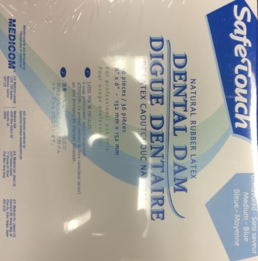 Medicom Dental Dam, 6" x 6" (152mm x 152 mm), Medium Gauge, Unscented, Blue, 36bx