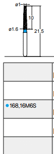 Osung Crown Anterior/ Labial, Axial, Lingual Axial Reduction and Margin Shoulder (Taper) FG Shank 168-16M6S Medium Grit Diamond Bur 5/PK