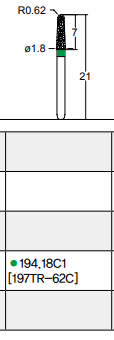 Osung Crown Anterior/ Labial, Axial, Lingual Axial Reduction and Margin Chamfer (Taper) FG Shank 194-18C1 (197TR-62C) Coarse Grit Diamond Bur 5/PK