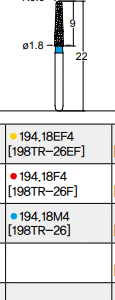 Osung Crown Anterior/ Labial, Axial, Lingual Axial Reduction and Margin Chamfer (Taper) FG Shank 194-18M4 (198TR-26) Medium Grit Diamond Bur 5/PK