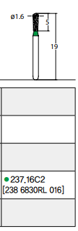 Osung Crown Posterior/ Occlusal Reduction Pear FG Shank 237-16C2 (233 6830RL 016) Coarse Grit Diamond Bur 5/PK