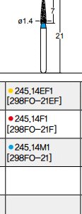 Osung Crown Posterior/ Labial, Axial, Lingual Axial Reduction and Margin Knife Edge FG Shank 245-14F1 (298FO-21F) Fine Grit Diamond Bur 5/PK