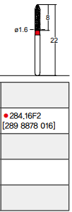 Osung Crown Anterior/ Labial, Axial, Lingual Axial Reduction and Margin Sloped Shoulder (Taper) FG Shank 284-16F2 (289 8878 016) Fine Grit Diamond Bur 5/PK