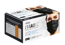 Pac-Dent IMask™ Premium Ear-Loop Face Masks ASTM Level 2, Black, 50 pcs/box