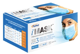 Pac-Dent iMask™ Premium Ear-Loop Face Masks ASTM Level 3, Blue, 50 pcs/box