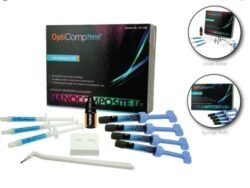 Pacdent OptiComp Nano Syringe Kit; Contents: 1x7ml PacBond, 2-well mixing wells, 20x etching tips, 1xbrush tip, 1xbrush tip handle, 1xmixing pad, 3x 1.2cc PacEtch etching gel, one 4gm syringe each in shade A1, A2, A3, and B1.