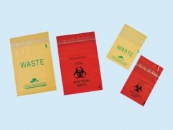 Plasdent BIO HAZARD WASTE BAG-STICK ON Adheres to most work surfaces, 9" x 10", Red (200pcs/box)