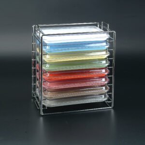 Plasdent TRAY & LID RACK, Chrome, for Size B Tray & Lid (14½"W x 9¾"D x 17½"H) Capacity : 8