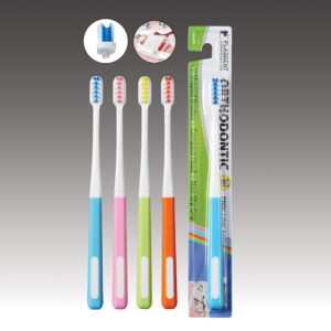 Plasdent ORTHODONTIC V-SHAPED TOOTHBRUSH, Assorted 4 colors, 12 Brushes/box