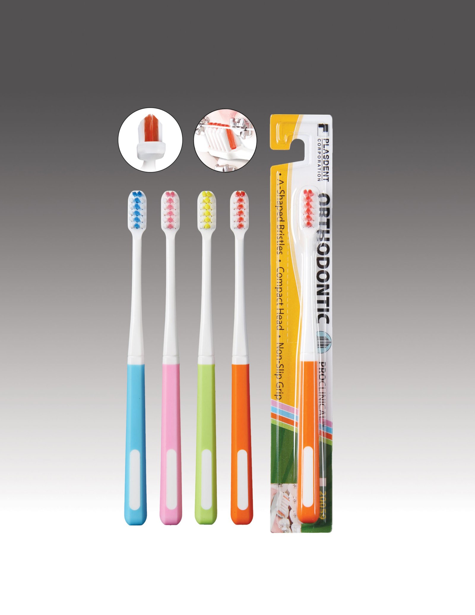 Plasdent ORTHODONTIC Ʌ-SHAPED TOOTHBRUSH, Assorted 4 colors, 12 Brushes/Box