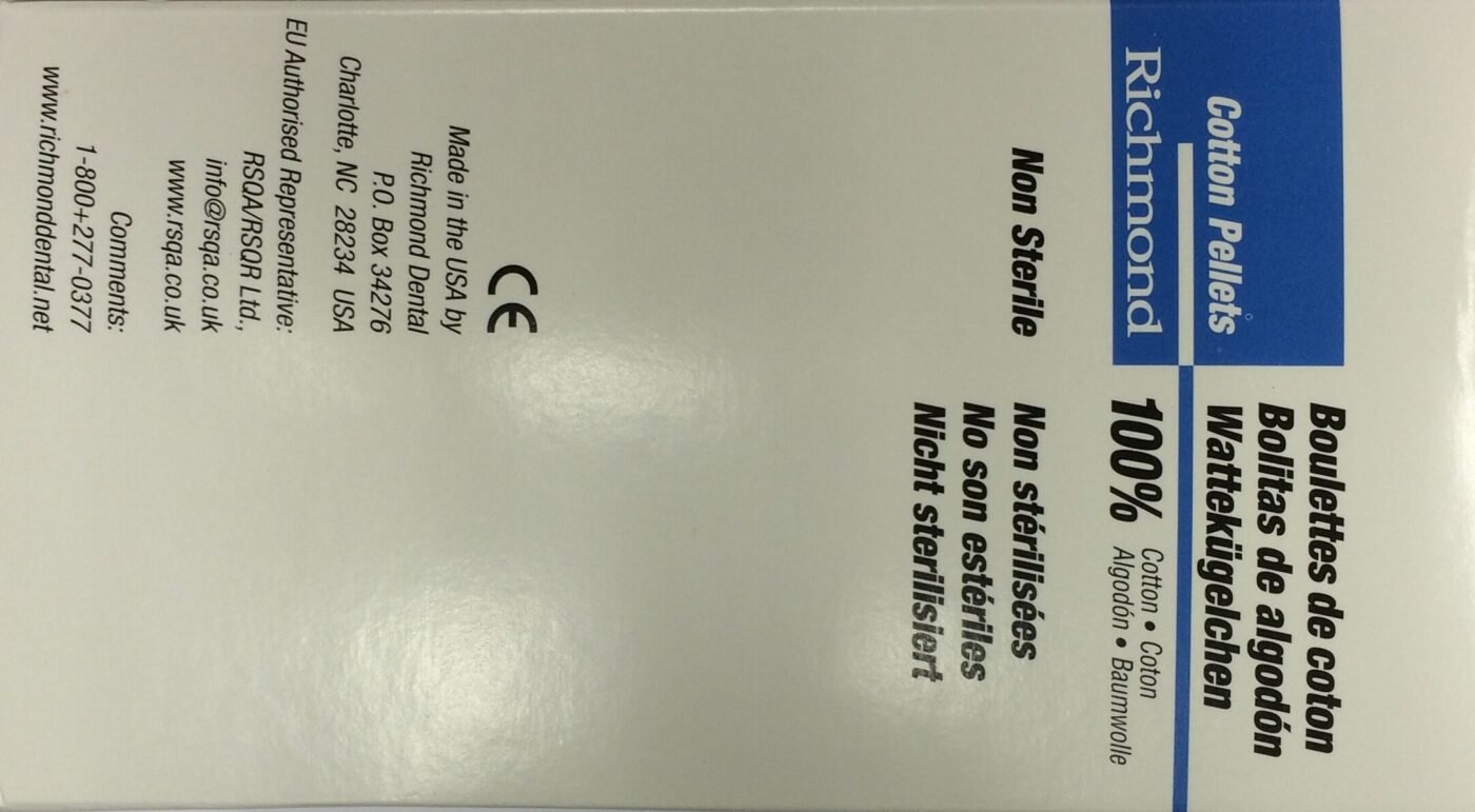 Richmond   Cotton Pellets, Size 1, 9/32" Dia, 2000/bx
