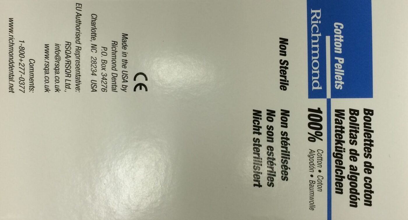 Richmond Cotton Pellets, Size 0, 11/32" Dia, 400/bx
