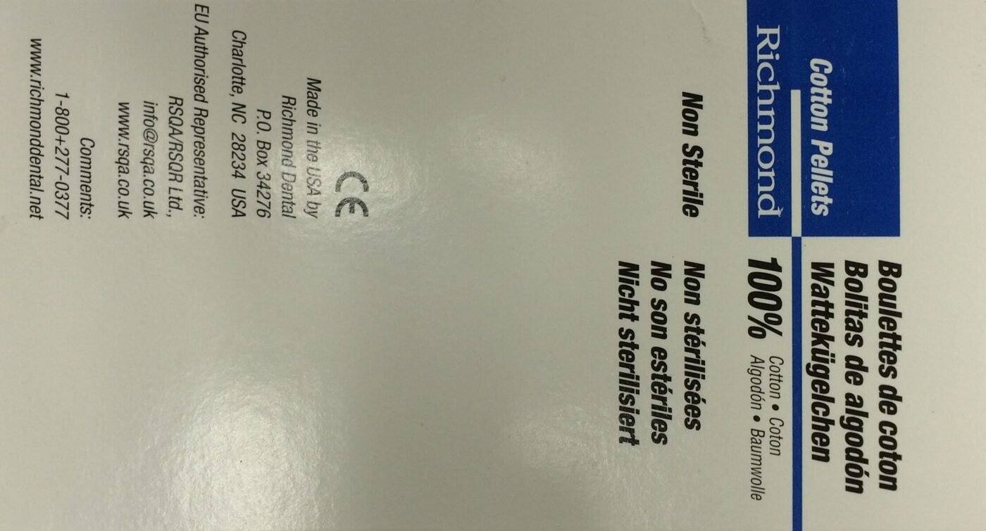 Richmond Cotton Pellets, Size 2, 7/32" Dia, 2550/bx