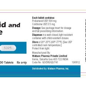 Watson Probenecid and Colchicine Tablets USP 500mg/0.5mg,100 Tablets